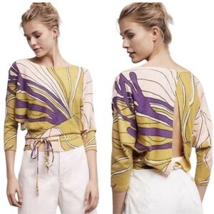 Anthropologie Moth Tramma Wrap Top Knit Wool Blend Abstract Artsy Open Back M